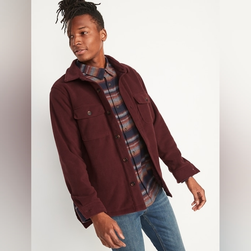 Old Navy Burgundy Fleece Button-Down Shacket - Men's Large